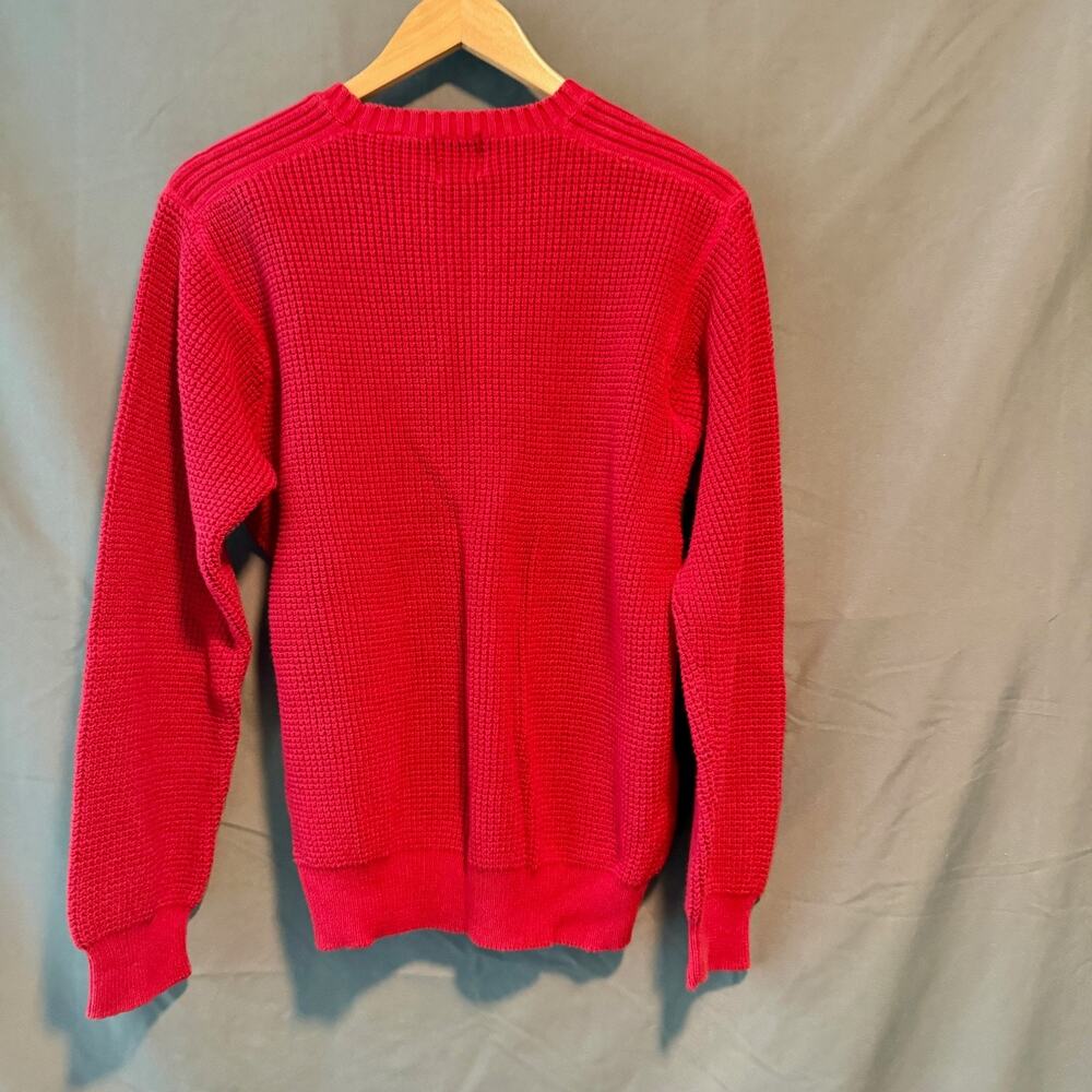 Timberland Men’s Medium Red Cotton Crewneck Sweater Waffle Knit Pullover - Picture 3 of 5